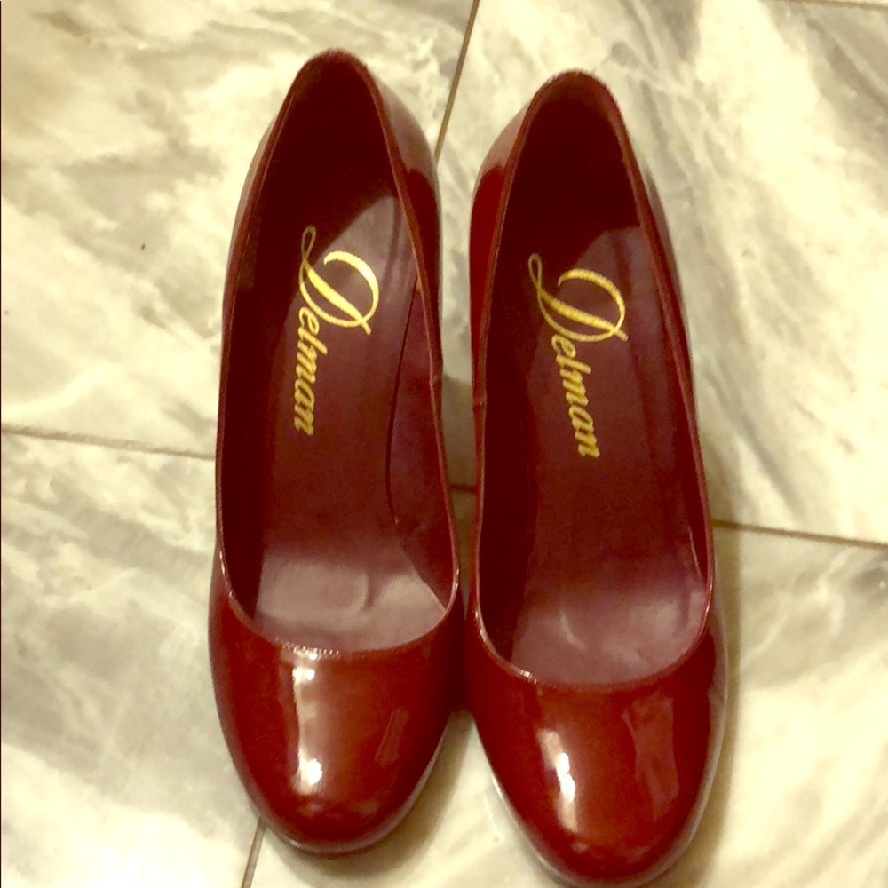 Delman patent leather dark red heels